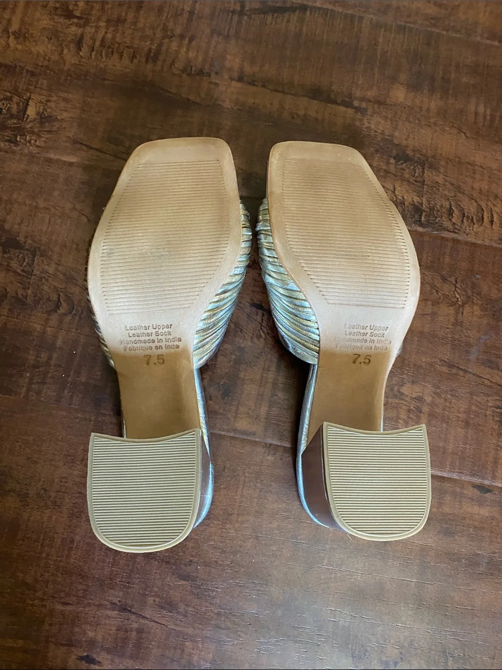 Jeffrey Campbell Metallic Silver-Gold Knot Slide blocked Heels size 7.5